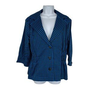 Joan Rivers Houndstooth Button Elastic Waist 3/4 Sleeves Collared Blazer Sz 1X